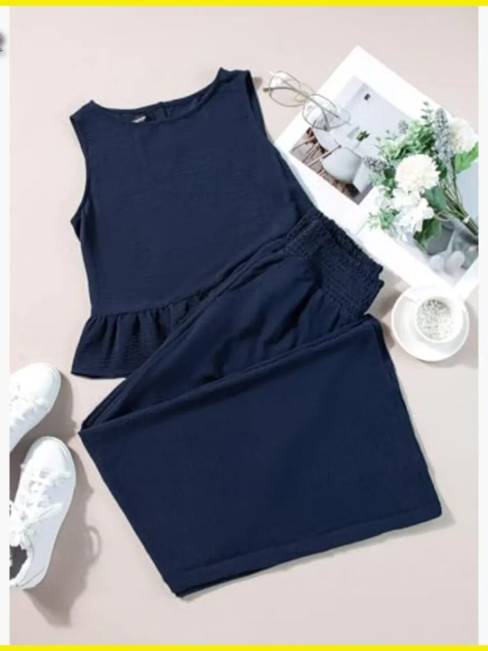 Sleeveless Tank Top Wide Leg Pants Set Elastic Waist Two Piece Outfit